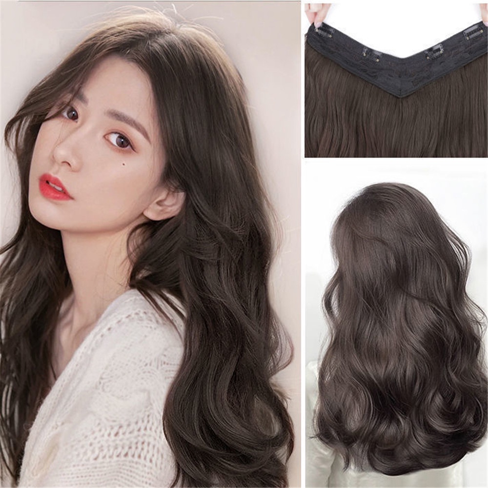 【COD Tangding】Wig Rambut Ekstensi Model Panjang Lurus Keriting Bahan Sintetis Ukuran 45 / 55 / 60cm