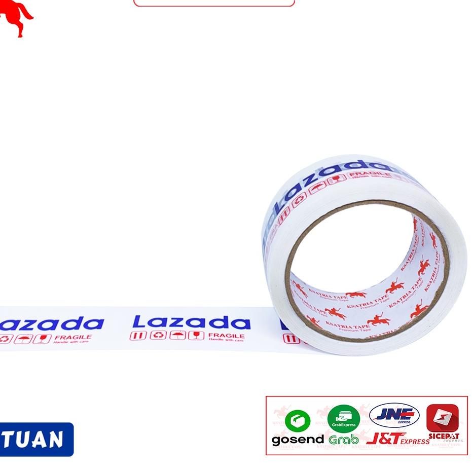 

DISKON BESAR-BESARAN Lakban OPP Tape / Lakban Printing Lakban Biru Putih 80 Yard Ksatria Tape