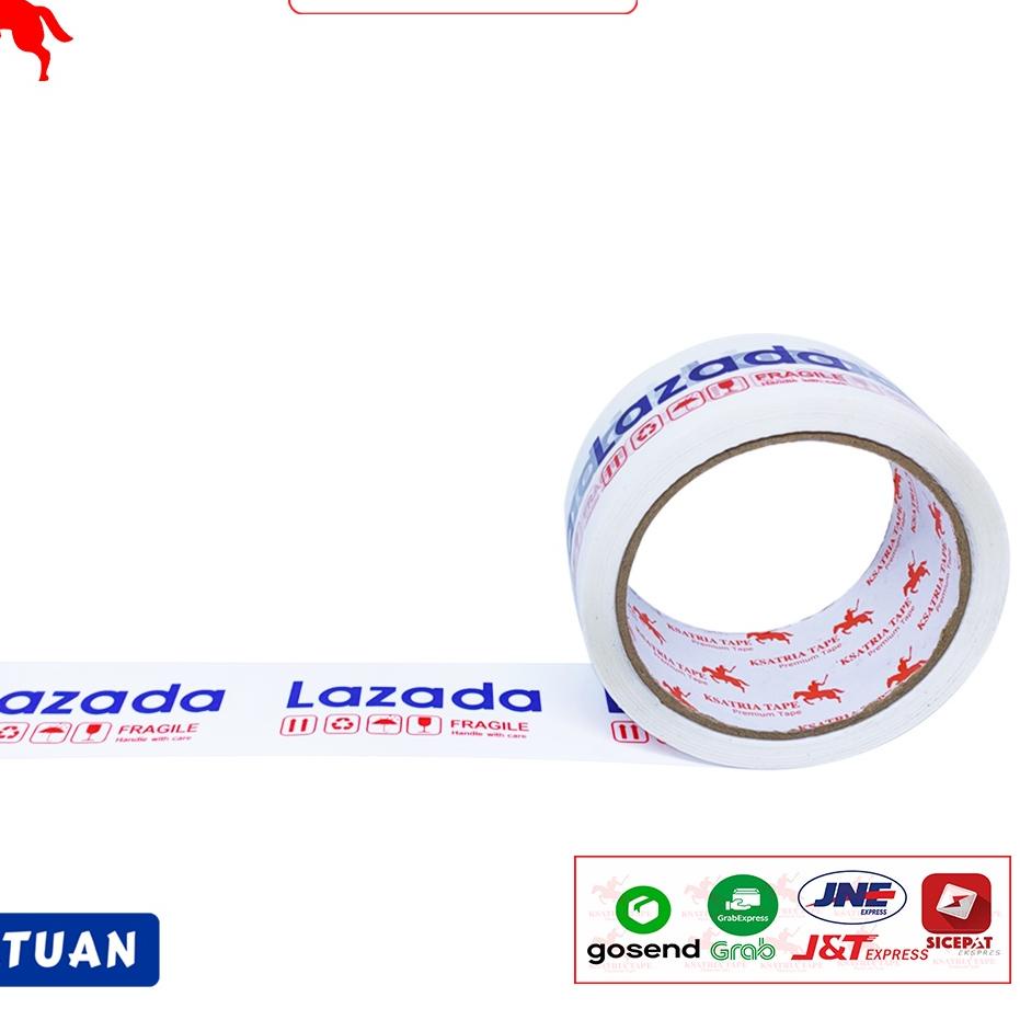 DISKON BESAR-BESARAN Lakban OPP Tape / Lakban Printing Lakban Biru Putih 80 Yard Ksatria Tape