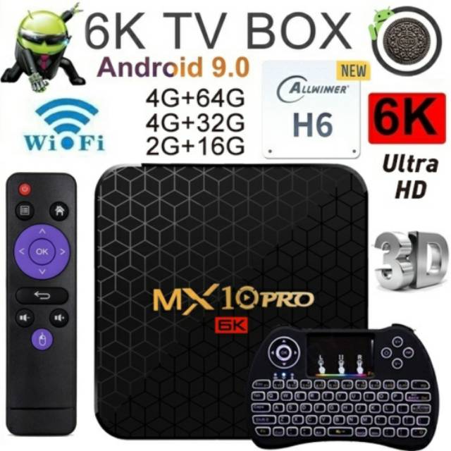 Smart TV Box 6K Android 9.0 Media Player MX10 PRO Quad Core 4GB RAM + 64GB