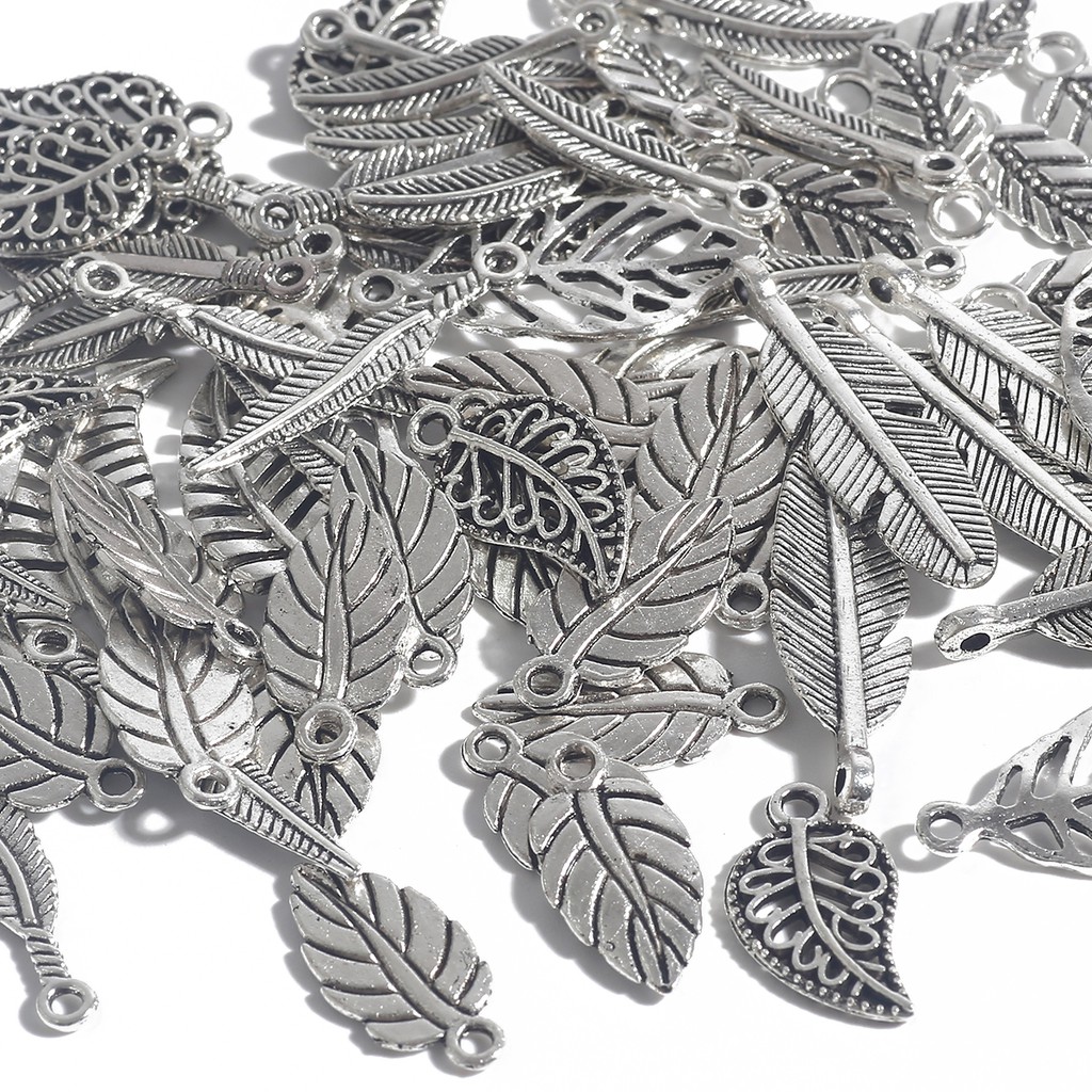 10-50 Pcs Aksesoris Manik-Manik Daun Bahan Alloy Lapis Silver Untuk Membuat Perhiasan Handmade