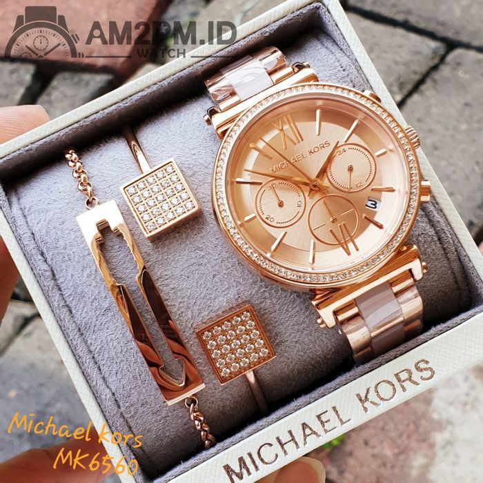 Suplier Set Gelang + Jam Michael K*rs Sofie Chronograph MK6560 Ori B*