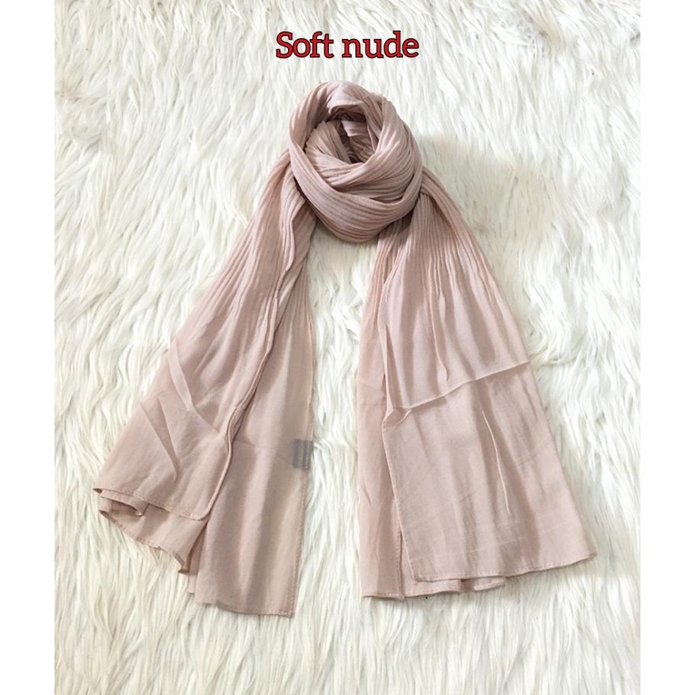 Premium PASHMINA PLISKET DUYUNG CERUTY Uno AZARA Ori Hijab Jilbab Pasmina 180x75cm-SOFT NUDE