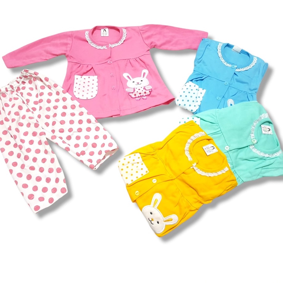 Setelan Piyama Bayi Perempuan 3-15 bulan Motif Kelinci / Setelan Baju Bayi Panjang / Celana Panjang 