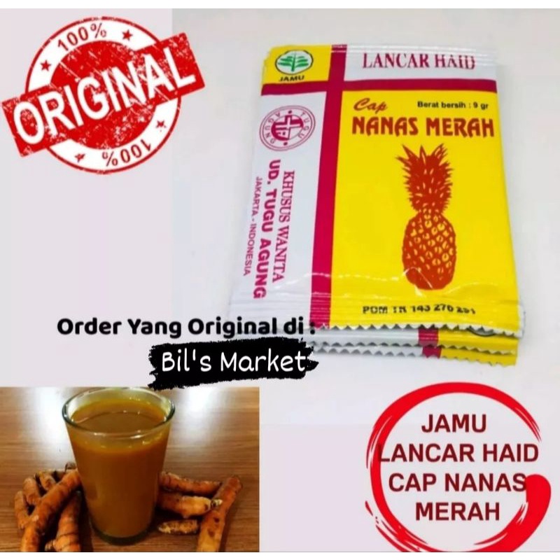 AMPUH JAMU LANCAR HAID NANAS MERAH ISI 5 SACHET - jamu - obat haid - obat telat datang bulan - jamu 