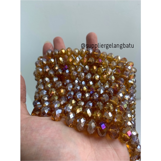Kristal Ceko 12mm GOLD CHAMPAGNE QUARTZ kuarsa emas metalik elyecraft bahan kalung gelang anting strap mask kerajinan tangan craft citayam fashion week etink vintage elegan bali manik crystal