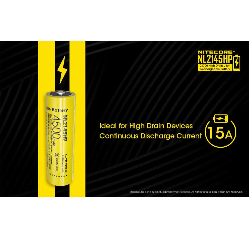 NITECORE 21700 Baterai Li-ion 4500mAh 3.6V 15A - NL2145HP-Black/yellow