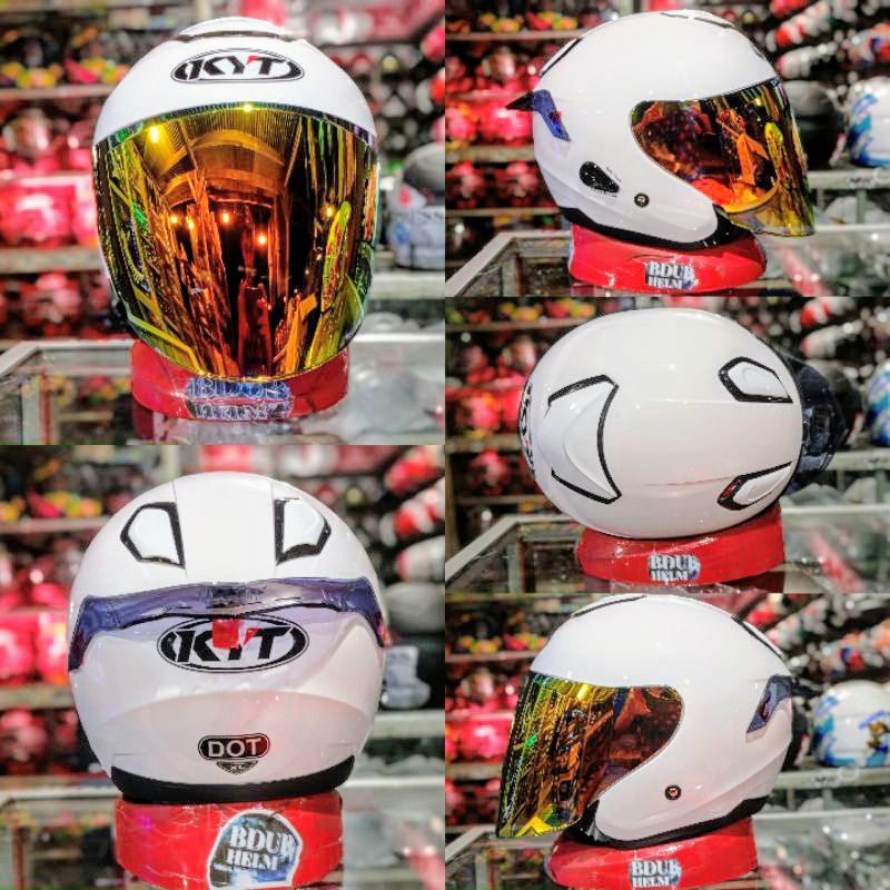 Helm KYT KYOTO R SOLID WHITE Original modif (PAKET GANTENG)-WHITE /VENOM/ GOLD+S