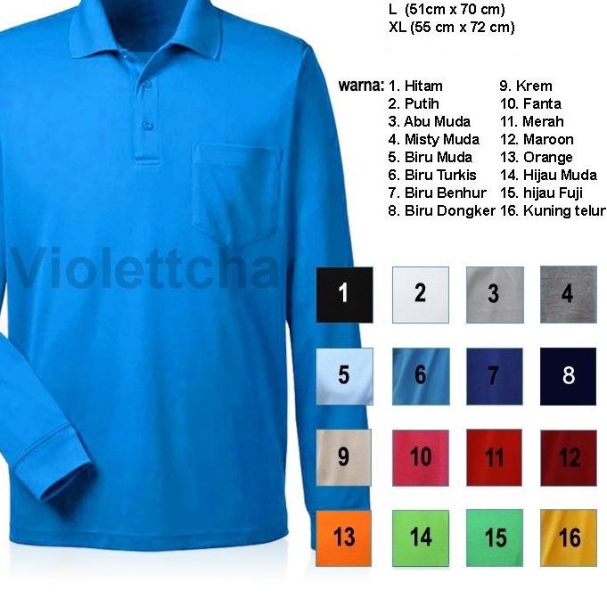 ➨ Kaos kerah Polo Lengan Panjang bersaku kantong POLOS , bahan Lacoste Pique (PE) ✲