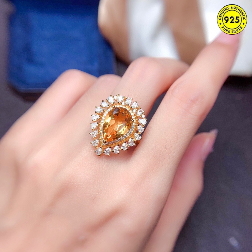 Cincin Batu Permata Citrine Alami Warna Kuning Untuk Wanita