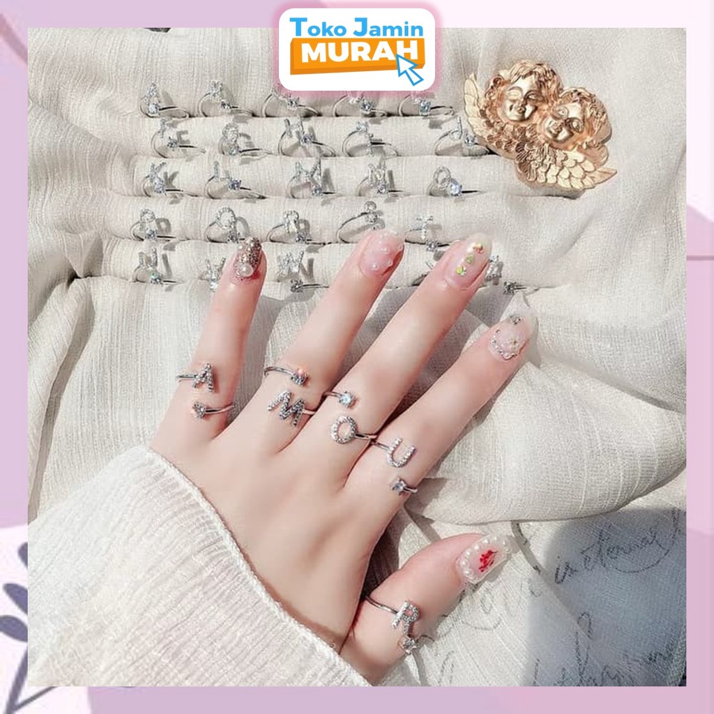 TJM VZ048 Cincin Huruf A - O Wanita Fashion Aksesoris Korea Emas Putih Silver Perhiasan Cincin Wanita