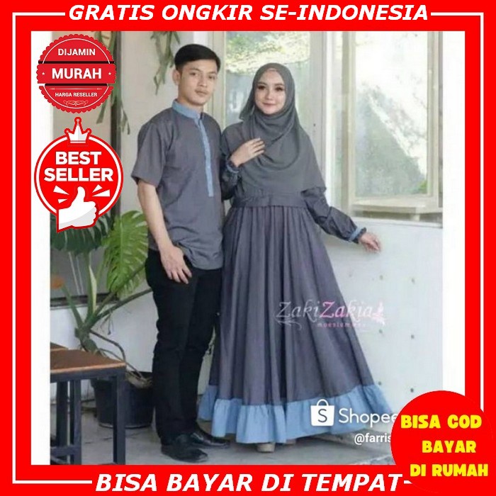 Promo Lebaran Baju Muslim Pasangan Wanita Couple Fatimah Ali Lengan Pendek Baju Lebaran Syar'I Terba
