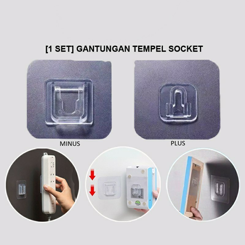 Gantungan Tempel Socket 1 Pasang Colokan Stop Kontak Holder Tempel 1SET Serbaguna Magic Hook