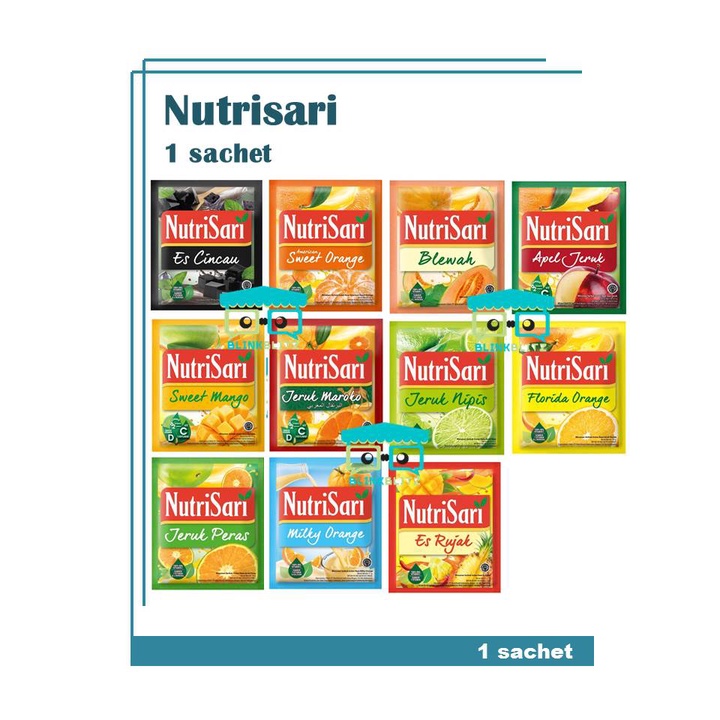 

SACHET Nutrisari 14gr All Varian Jeruk Peras Maroko Blewah Nipis Mango Apel Cincau Florida Orange Semangka Cocopandan Lychee