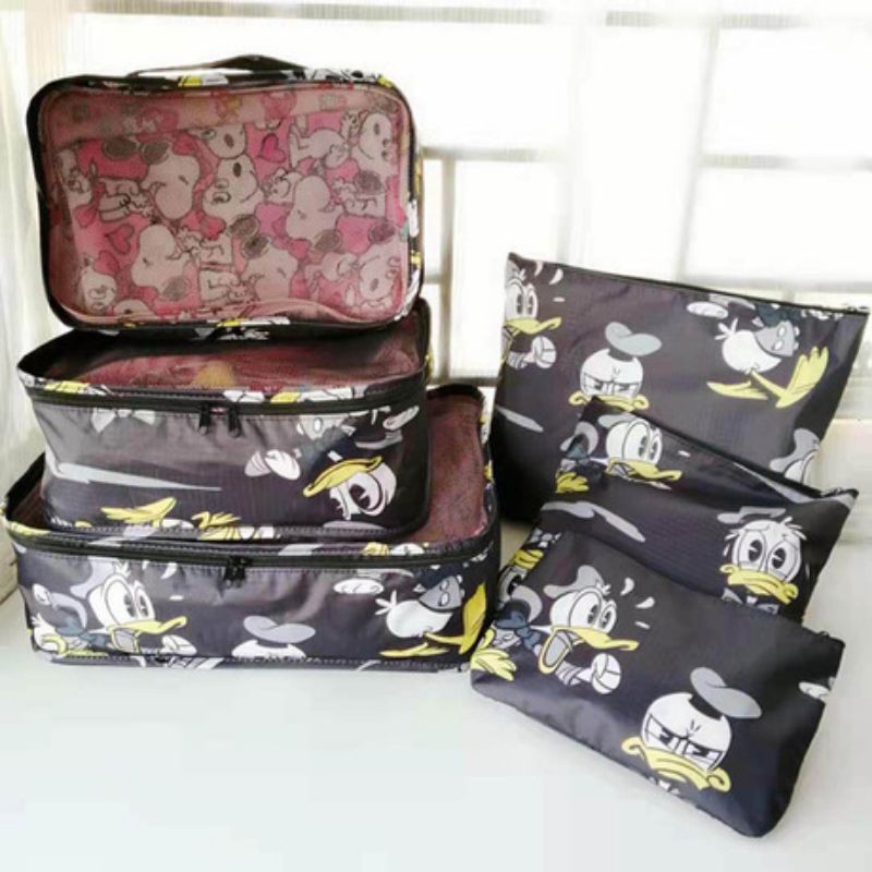 Travel Pouch 1 set isi 6 motif Donald Snoopy