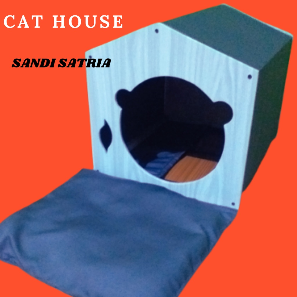 KANDANG KUCING LUCU MAHAR MURAH UKURAN CUKUP BESAR BAHAN KAYU MULTIFLEK BONUS BANTAL UKURAN XL JUMBO-1