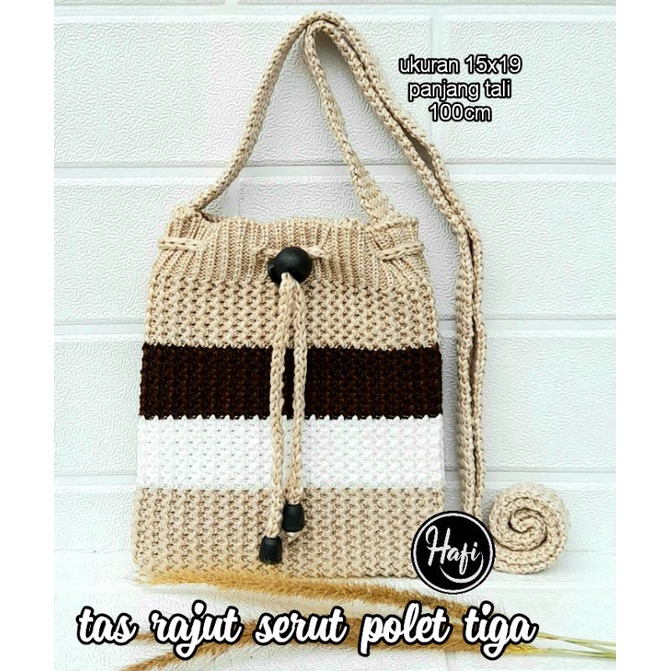 tas rajut serut tiga warna #tasrajut #selempang #sling bag