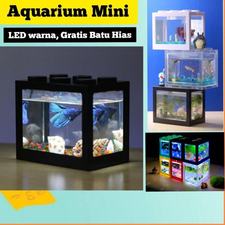MEN SALE LARIS Aquarium Mini Bentuk Lego Terlengkap Lampu LED, Akuarium Ikan Kecil Cupang Murah Berg