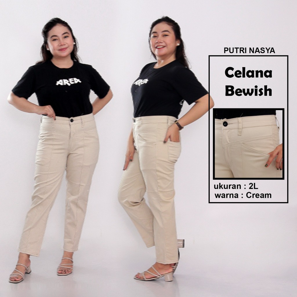 Celana Kerja Super Jumbo XXL, 4L, 5L, 6L 8L Big Size Chino Stret Army Navy Cream Moca Capucino Hitam / Celana Kantor Big Size Wanita / Celana Kerja Wanita Jumbo / Celana Karet Kekinian / Celana Bahan Formal Model Terbaru / Celana Katun Karet Super Big