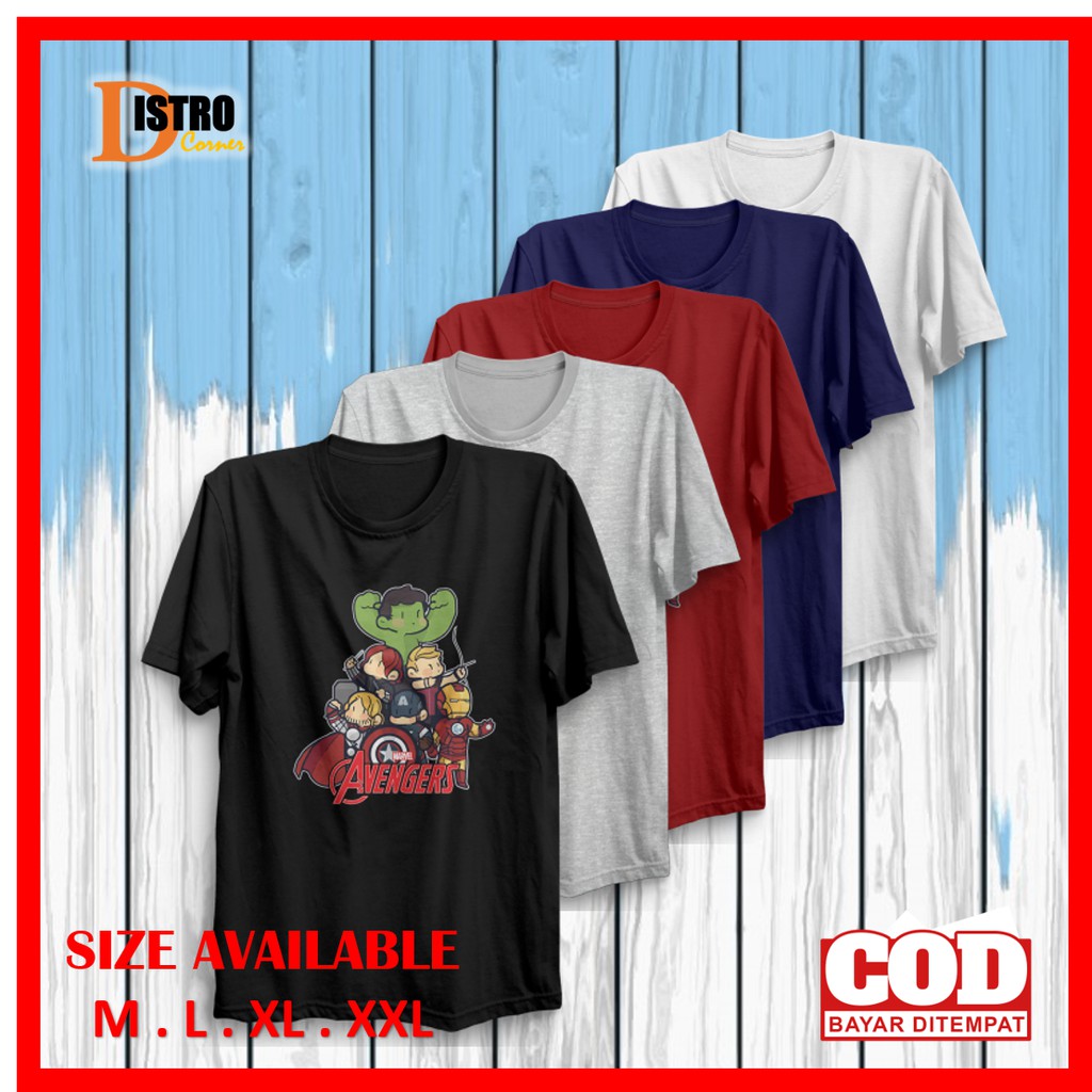 Baju T Shirt Kaos Distro Pria Original Cowok Xxl Keren Jumbo Dewasa Premium Terbaru Chibi Avengers