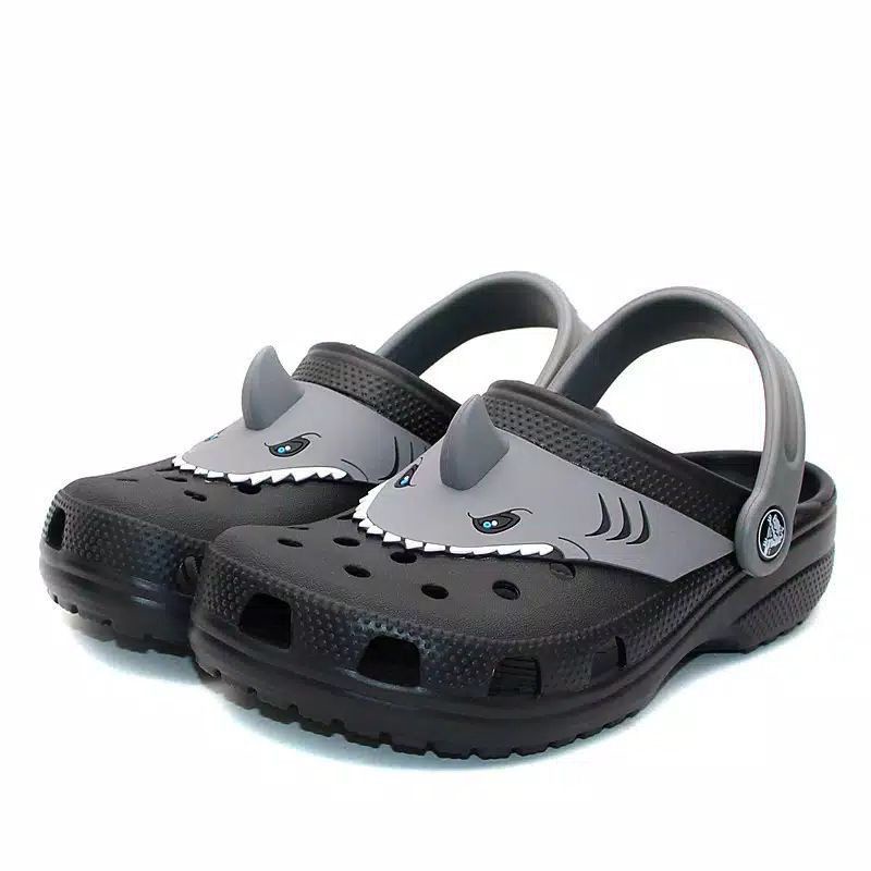 NEW!! CROCS FUN LAB SHARK BLACK TANDUK CLOG / CROCS SHARK / CROCS HIU