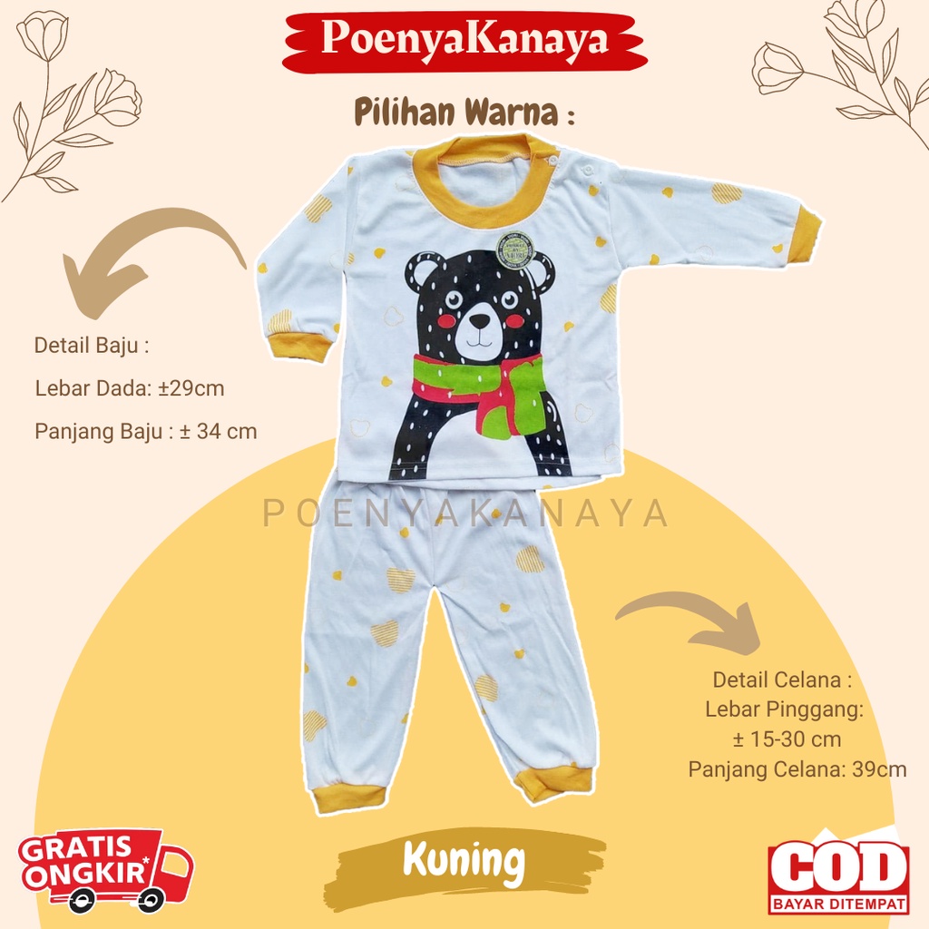 Setelan Baju Bayi Piyama Bayi Panjang BERUANG SALJU TC DASAR PUTIH Viori Size 6 - 18 Bulan SPY114