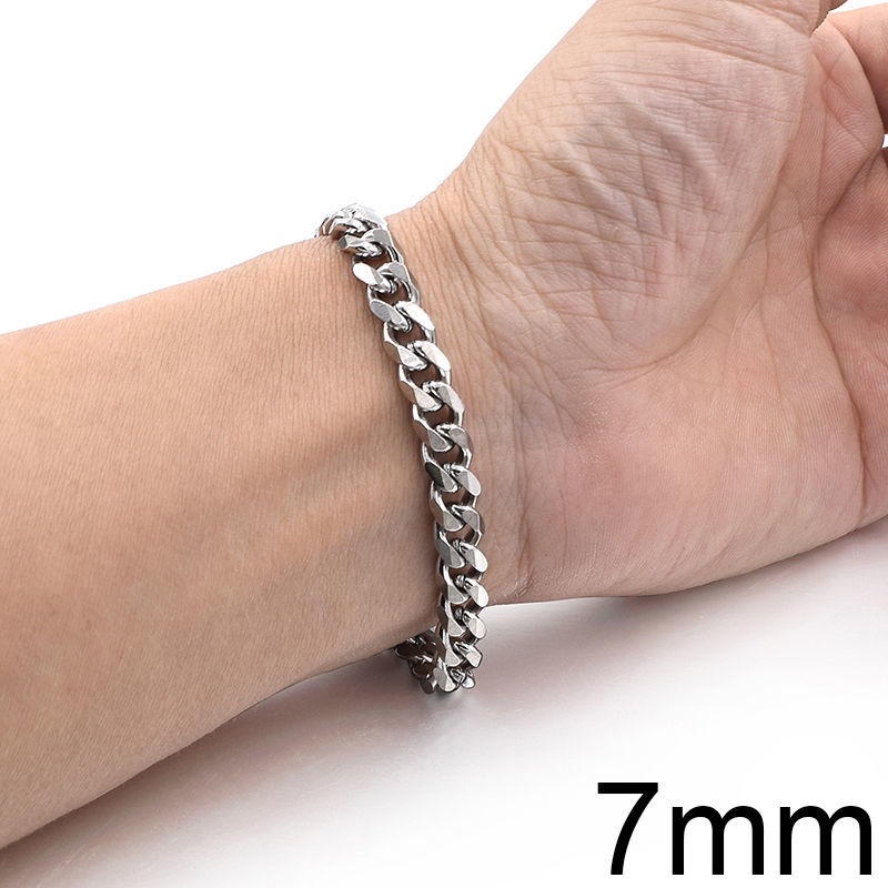 Gelang Rantai Bahan Stainless Steel Ukuran 4-8mm Panjang 18cm Untuk Pria Dan Wanita