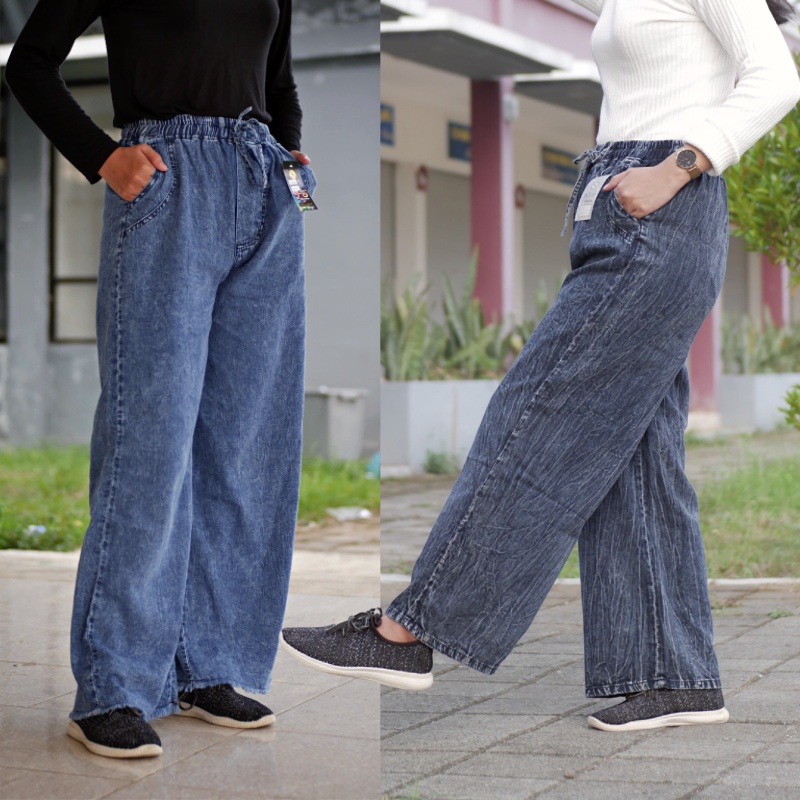 Celana Kulot Jeans Wanita Highwaist Loose Allsize Terlaris-2