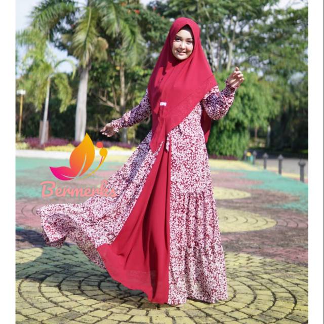 GAMIS SYAR'I AZIZAH CERUTY BEBYDOL BY BERMERKS ORI (SET HIJAB CERUTY 2 LAYER)
