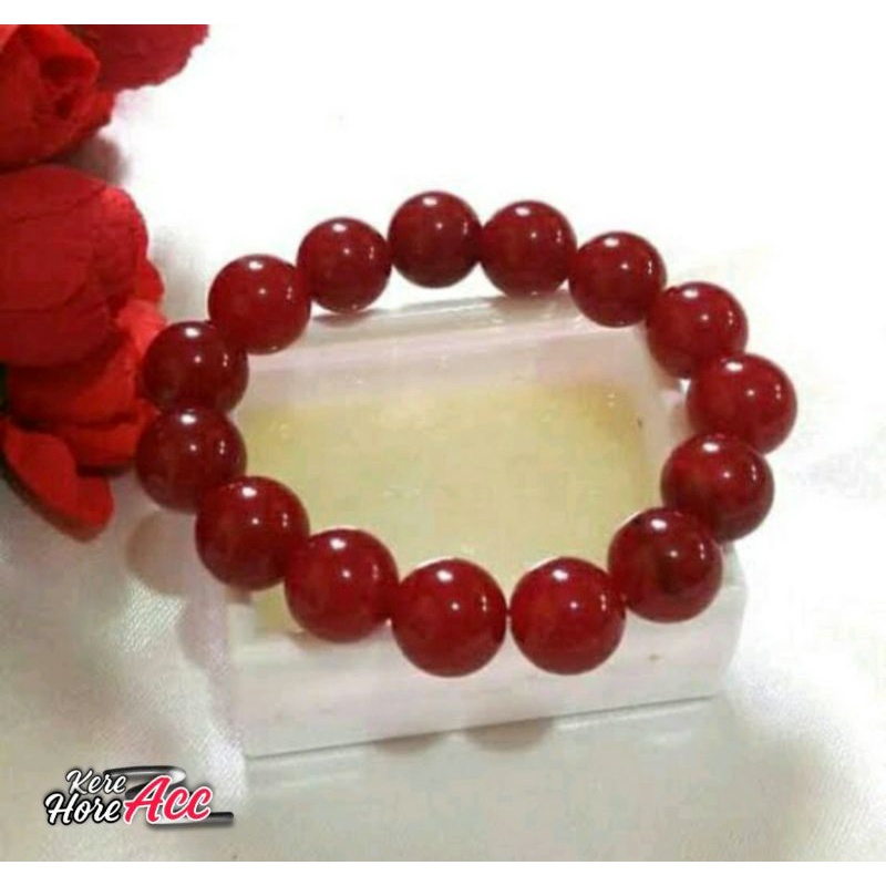 GELANG BATU GIOK MERAH BATU ASLI BATU NATURAL 8MM FREE TALI GELANG SENAR ELASTIS 1m