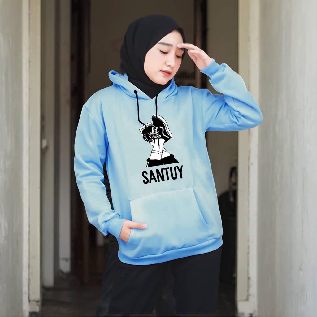 Sweater Hoodie Wanita Kantong Depan Sepatu SANTUY Ukuran M-L-XL-XXL Bisa Bayar Ditempat COD