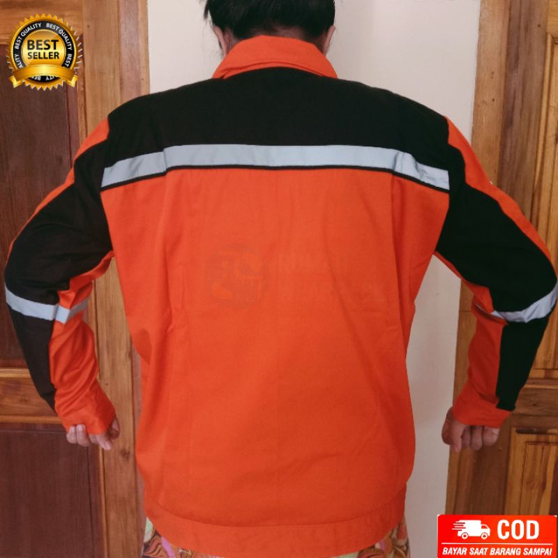 Baju Safety/ Wearpack Safety Atasan Warna Oranye Kombinasi Hitam