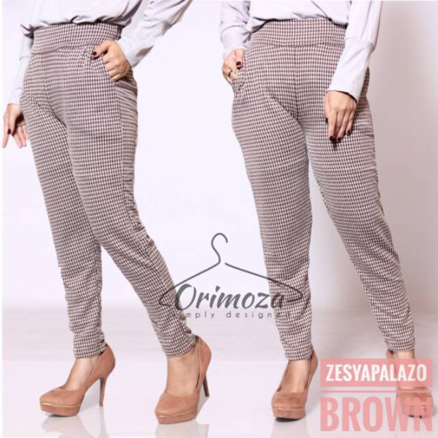 Orimoza celana  panjang baggy  motif kotak  Shopee Indonesia