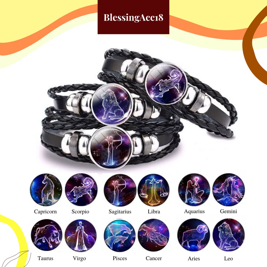 GELANG KULIT TALI KEPANG ZODIAK PRIA WANITA / GELANG KULIT VIOLET