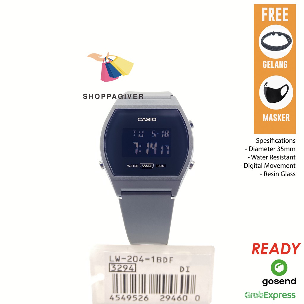 JAM TANGAN WANITA CASIO DIGITAL LW-204 / LW-204-1B / LW-204-1BDF ORIGINAL - TALI KARET - SPORTY - BE
