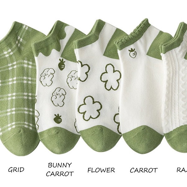 MURMURE.ID | KAOS KAKI MOTIF KARAKTER CUTE IMPORT KAOS KAKI WANITA PENDEK MOTIF SEMATA KAKI FASHION IMPORT-GREEN-FLOWER GRUP