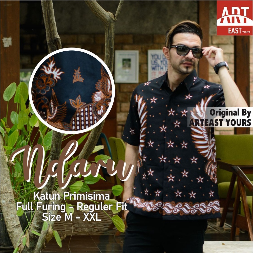 NDARU Kemeja Batik Pria Khas Solo Full Furing Bahan Terbaik Modern 2022 Batik Pendek Pria Bisa COD