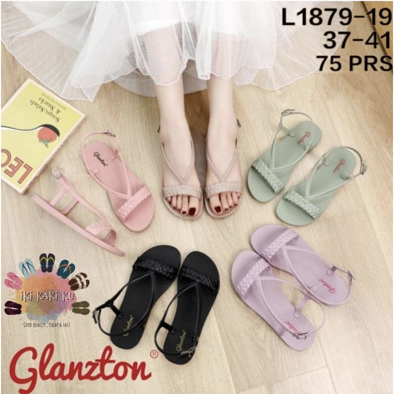 GLANZTON SANDAL WANITA DEWASA TALI BELAKANG TALI KEPANG KELABANG KARET L1879-19