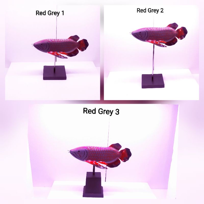 ikan Arwana red silver patung mainan