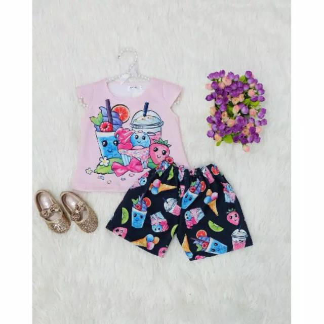 Setelan anak cewek import celana pendek baju perempuan scuba