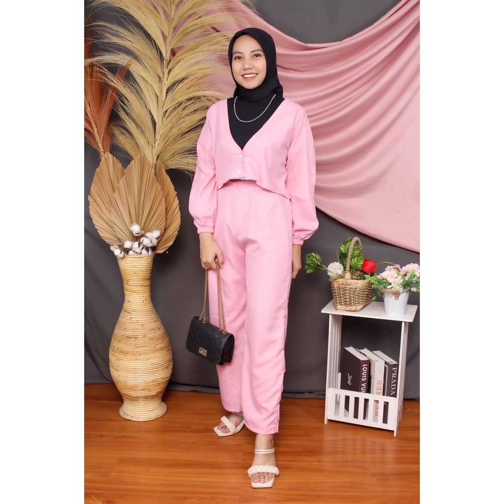 RX Fashion - One Set Hailey / Celana hailey motif / Setelan Wanita Terbaru Berkualitas // Set Korean -BN-DUSTY