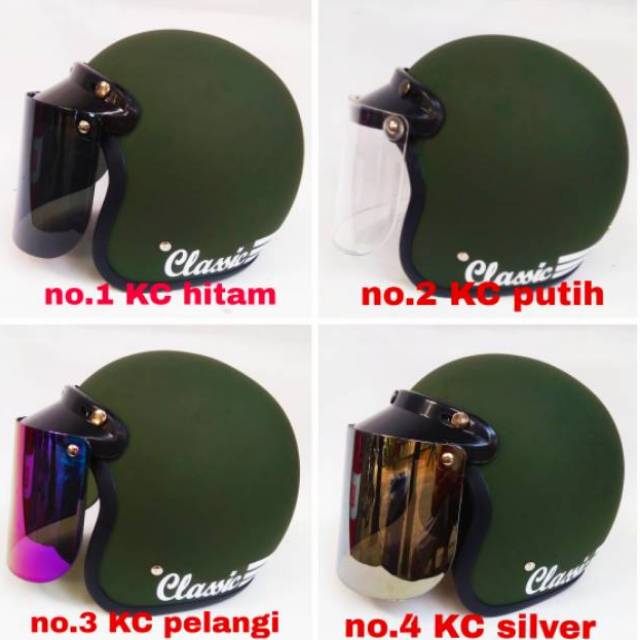 Helm bogo retro classic full cat hijau army doff kaca datar (bisa cod)