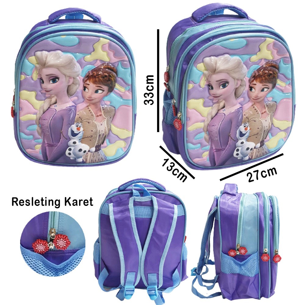 PROMO TTAS RANSEL ANAK SEKOLAH TK PEREMPUAN CANTIK GAMBAR PUTRI SALJU  DAN KUDA PONY TIMBUL GLOSSY 3Resleting IMPORT ( Lily 13&quot; )