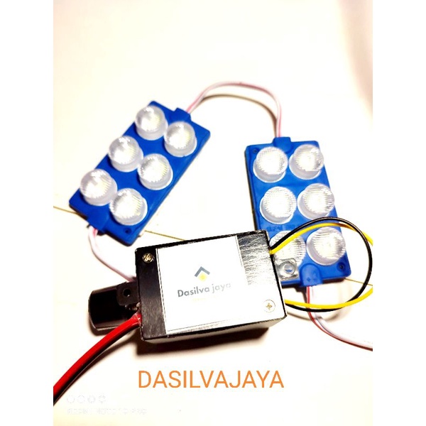 MODUL BLITZ PESAWAT STELAN 12/24V PLUS 2 LAMPU LED  6 MATA KOTAK ICE BLUE