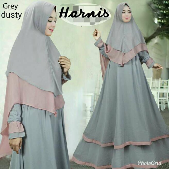 ORIGINAL  Harnis set syari full ceruti mix warna gamis+khimar 2 layer pinguin TERBARU