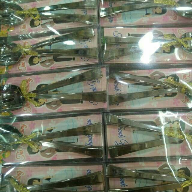 Souvenir pernikahan sendok garpu crome