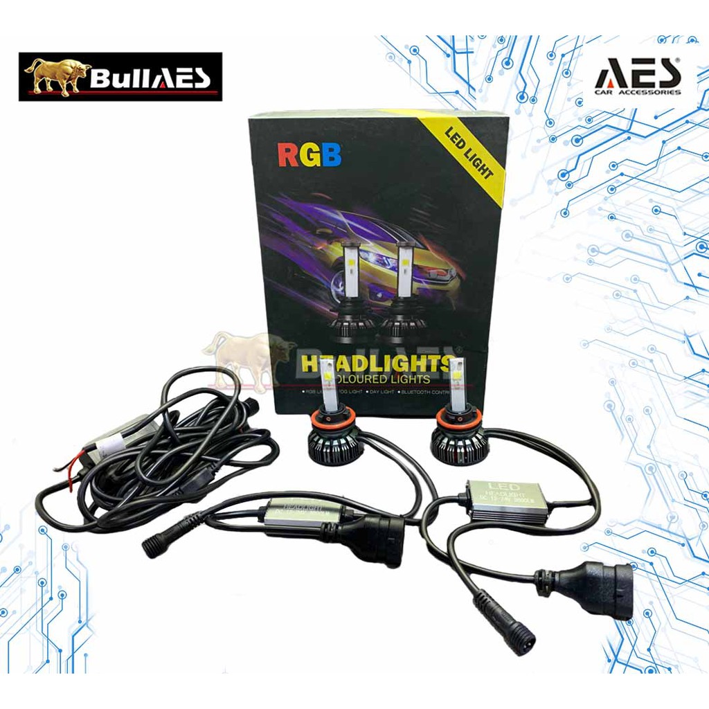 Lampu LED Headlamp H11 RGB IOS ANDROID 2 in 1 Headlight Merk BULLAES