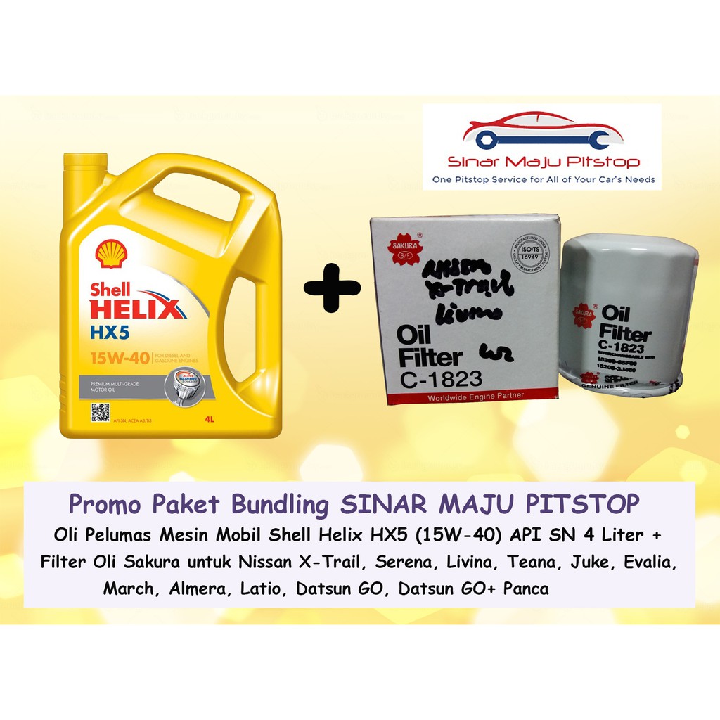 Paket Bundling Oli Mobil Shell Helix Hx5 15w 40 4l Filter Oli Sakura Datsun Go Go Panca Original Indonesia