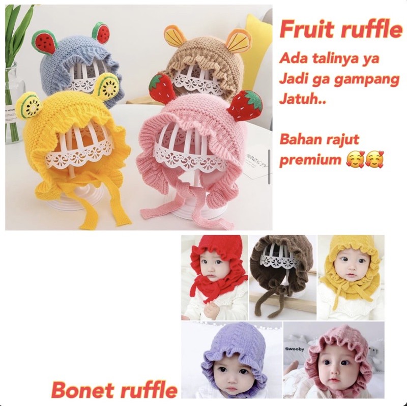 Topi Kupluk Rajut Casual Handmade Aksen Bonet Bonnet Ruffle untuk Bayi Perempuan Usia 0-3Tahun VC