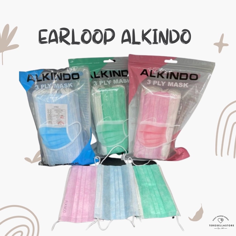Masker Earloop Disposable Mask Biru Pink Hijau Alkindo